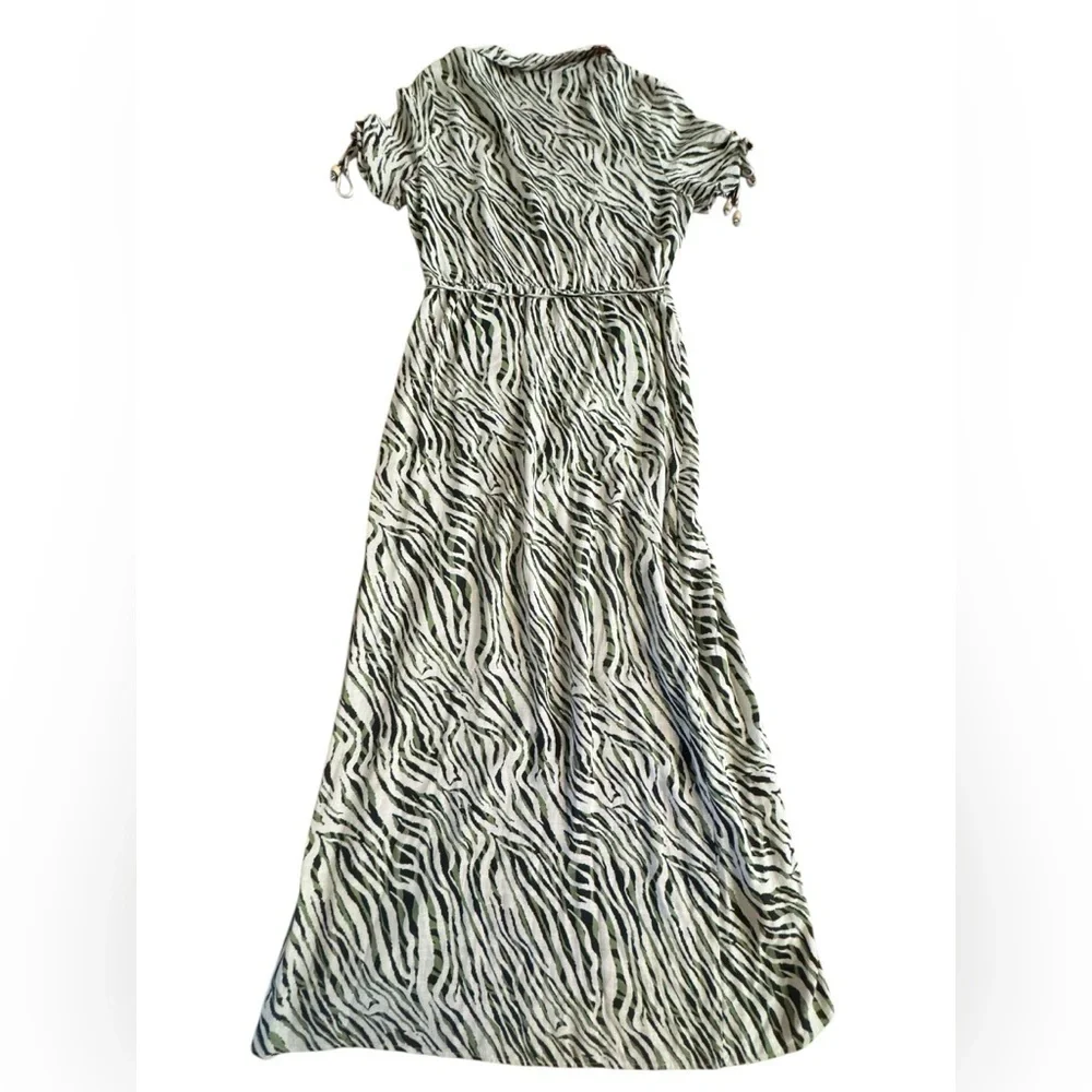 ZARA Animal Print Wrap Dress ECRU/KHAKI - Picture 10 of 13